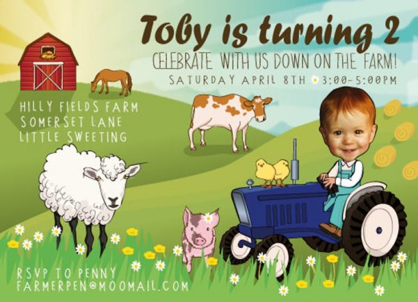 Farm themed party invitation with tractor